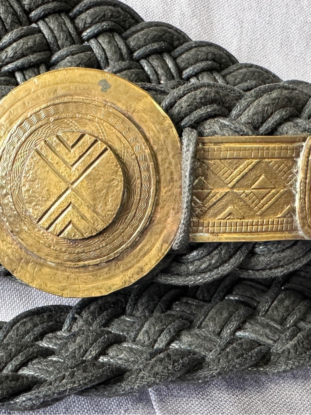 Vintage Boho Braided Medallion Belt - Mixed Metal Tribal Statement - 38” - Picture 4 of 9
